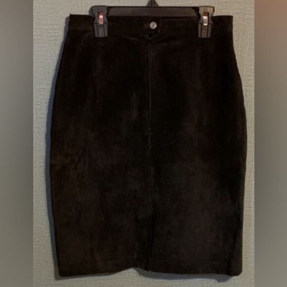Unique Vintage Dresses & Skirts - Authentic Suede Leather Vintage Black Leather Pencil Skirt Size 6/Small Classic